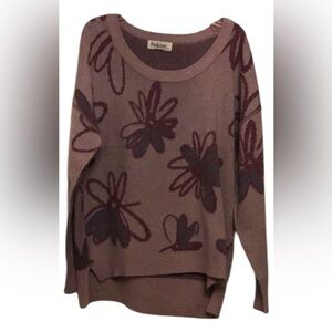 Peach Love California Purple Floral Crewneck Sweater Small